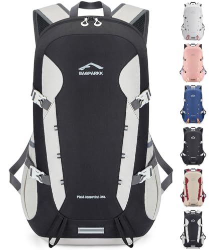 BAGPARKK Hiking Backpack,Large 35L Travel Backpacks for Men Women,Water Resistant Ultra Lightweight Foldable Packable Camping Daypack for Outdoor Sports - color: Black-white（35l）