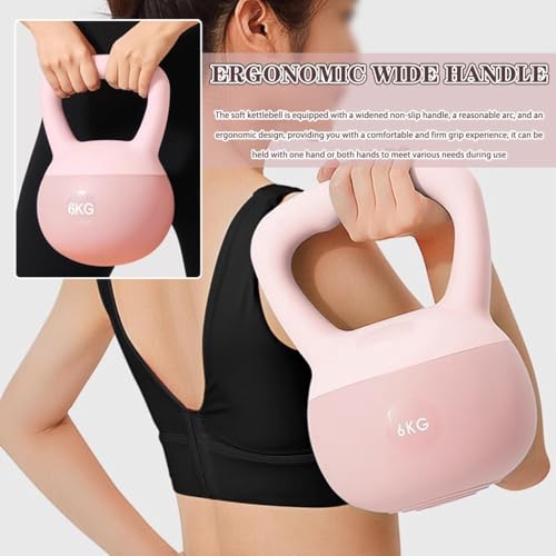 Kettlebell Home Fitness Women Soft Kettlebell Weights, New PVC Soft Rubber Kettle Ball, Does Not Damage The Floor, Practice Hip/body Shaping(Pink-6kg)