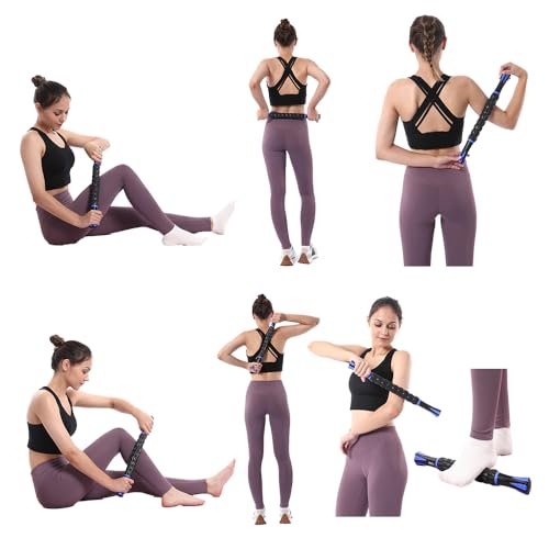 Muscle Roller Massage Roller Stick- Deep Tissue Fascia Blaster for Myofascial Pain Relief, Lymphatic Drainage & Body Sculpting, Handheld Physical Therapy & Recovery Tool (Blue black-18 inch) - color: Blue Black