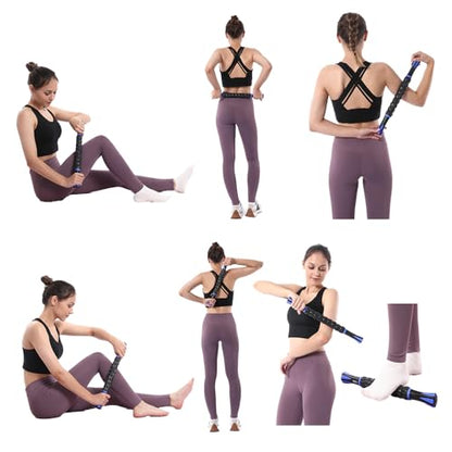 Muscle Roller Massage Roller Stick- Deep Tissue Fascia Blaster for Myofascial Pain Relief, Lymphatic Drainage & Body Sculpting, Handheld Physical Therapy & Recovery Tool (Blue black-18 inch) - color: Blue Black