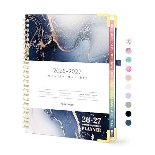 Forvencer Academic Planner 2026-2027, Hardcover Calendar Planner Weekly & Monthly, July 2026 - June 2027, 6" x 8", Daily Agenda with Tabs, College School Organizer for Student Teacher, Navy Marble - color: Navy Marble Style, size: 6.3"x8.4" (Jul 2026 - Ju