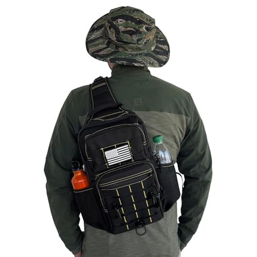 Rover Sling Pack Tactical Shoulder Sling Bag Backpack with Bottle Holder Crossbody Chest Bag, Black with Yellow - color: Black With Yellow