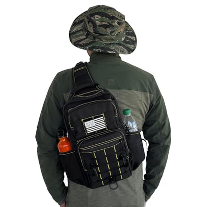 Rover Sling Pack Tactical Shoulder Sling Bag Backpack with Bottle Holder Crossbody Chest Bag, Black with Yellow - color: Black With Yellow