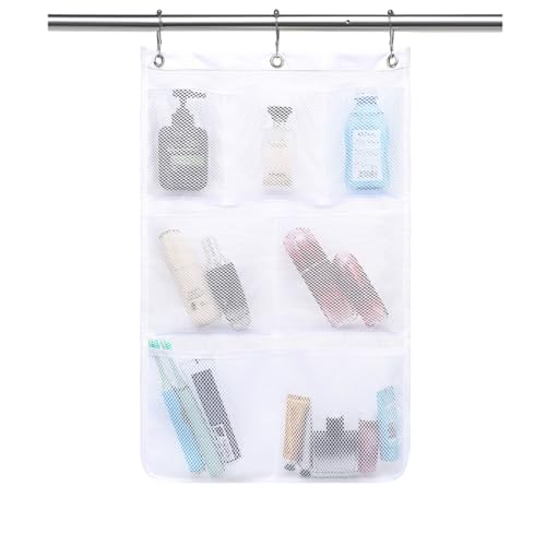GYEUKHAM Mesh Shower Caddy Hanging Organizer with 7 Pockets and Hooks, Portable Quick Dry Bathroom Storage for College Dorm, Cruise, RV, Gym, Travel Toiletry Bag, White, 1 Pack - color: Regular-White-1 Pack