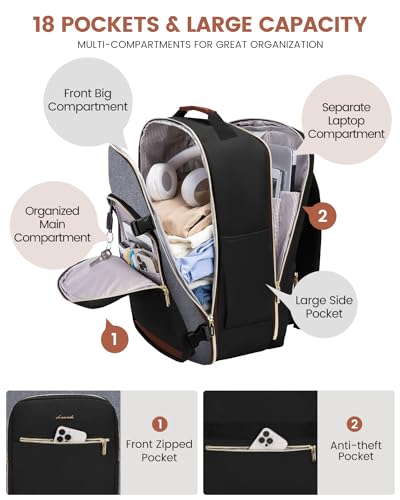 LOVEVOOK 56L Travel Backpack for Women & Men, Airline Approved Carry On Luggage with 3 Packing Cubes, TSA Overnight Bags, Waterproof Personal Item Bag, Weekender Essentials Backpacks fits 17" Laptop - color: Black-grey-brown, size: XX-Large