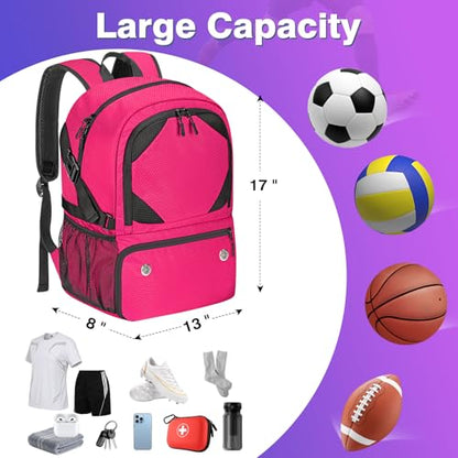 Soccer Backpack with Seperate Compartment, Water Resistant Sport Bags fit for Basketball, Volleyball, Football - color: Pink