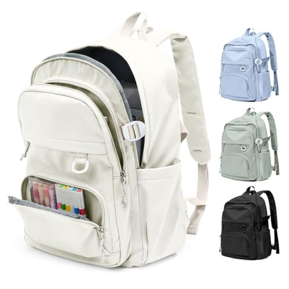 Lightweight Backpack for College & High School Backpack With Lots of Pockets Cute School Bag for Girls Boys, Large Capacity Bookbag for Women Men, Waterproof Teens Casual Daypack Backpack(Beige) - color: Beige