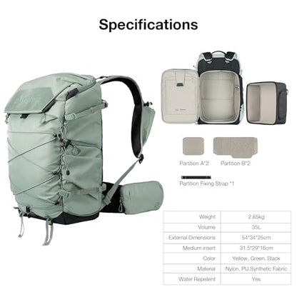 LEOFOTO 35L Camera Backpack for Photographer, Lightweight Waterproof Travel Camera Bag for Camera/Drone/15.6" Laptop, Photopraphy Bag with Side Access & Rain Cover, Tripod Compatible, 2.65KG - GREEN - color: 35l-bag+medium Insert-green