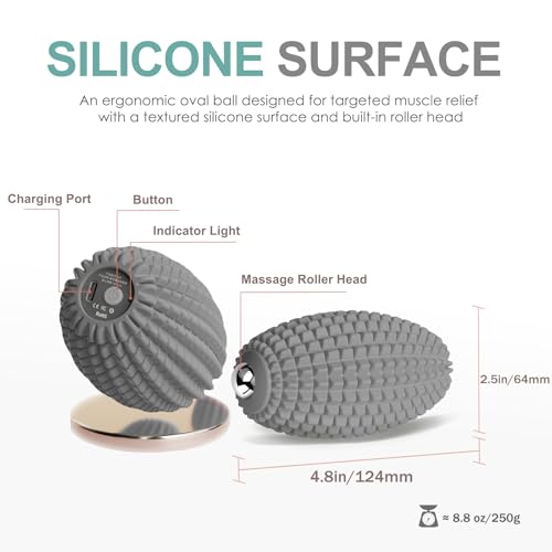 Silicone Vibrating Massage Ball with Rolling Head, 3-Speed Myofascial Massage Roller for Plantar Fasciitis Relief, Hip & Psoas Release, Trigger Point Therapy for Neck, Back, Foot(Gray) - color: Gray