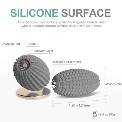 Silicone Vibrating Massage Ball with Rolling Head, 3-Speed Myofascial Massage Roller for Plantar Fasciitis Relief, Hip & Psoas Release, Trigger Point Therapy for Neck, Back, Foot(Gray) - color: Gray