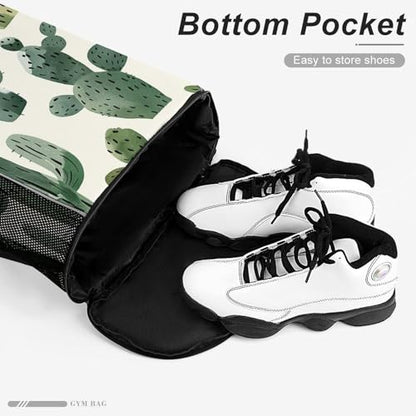 Drawstring Gym Backpack with Shoe Compartment And Wet Pocket, 28L Lightweight Waterproof Light Cactus Pattern Sports Backpack for Workout Swim Beach Travel String Bag for Men Women