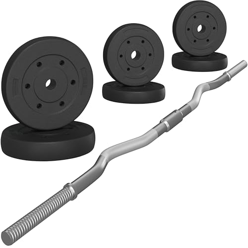 Yaheetech 55lb Curling Bar with Weights Barbell Dumbbell Weight Set Gym Lifting Exercise Workout Curl Bar