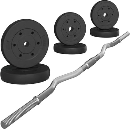 Yaheetech 55lb Curling Bar with Weights Barbell Dumbbell Weight Set Gym Lifting Exercise Workout Curl Bar