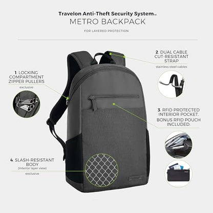 Travelon Anti-Theft Metro Backpack with RFID blocking pouch - color: Gray