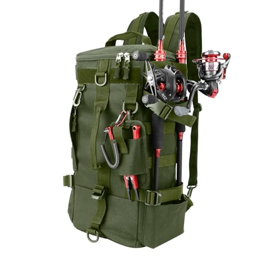 KOMCLUB Fishing Bag Sling Tackle Storage Backpack Dark Green Fishing Gear Bag Outdoor Lightweight Water-Resistant Store Gear and Equipment - color: Green