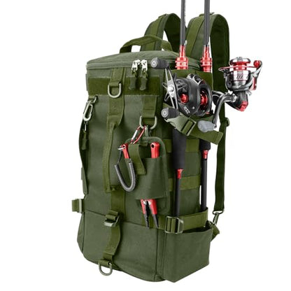 KOMCLUB Fishing Bag Sling Tackle Storage Backpack Dark Green Fishing Gear Bag Outdoor Lightweight Water-Resistant Store Gear and Equipment - color: Green