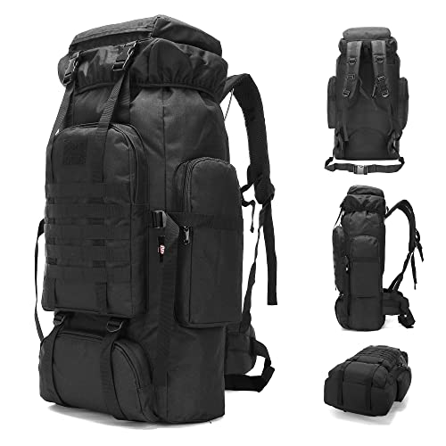 King'sGuard 70L Camping Hiking Backpack for Men Women Large Military Tactical Backpack Molle Rucksack Backpack for Outdoor - color: Black