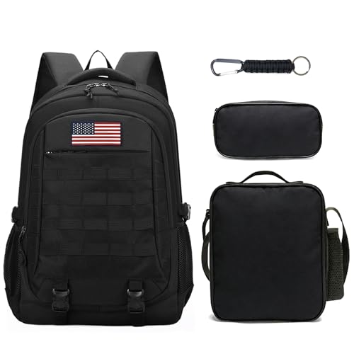 Backpack for Boys 3 in 1 Set, 19 Inch 55L Bookbag with Insulated Lunch Box Pencil Case, Molle School Backpack for Kids Teens, Outdoor Hiking Trekking Camping Travel for Elementary Middle High School - color: Camo Backpack Set 3