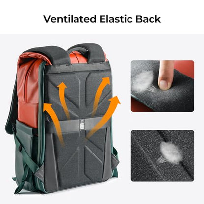 K&F CONCEPT 20L Camera Case for Photographers Large Capacity PU Leather Camera Bags with Raincover, 15.6 Inch Laptop Compartment for Camera Drone Bags - color: 06-orange Green