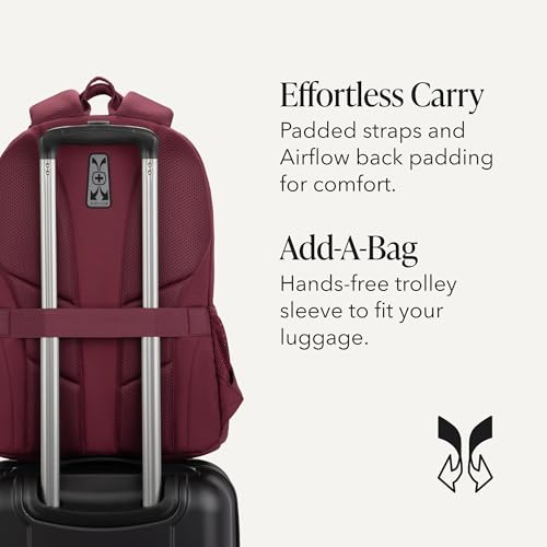 SWISSGEAR Cecil Laptop Backpack, Fits Most 16-Inch Laptops, Three-Compartment Design, Airflow Back Panel, Merlot, 27.3L, 18-Inch - color: Merlot