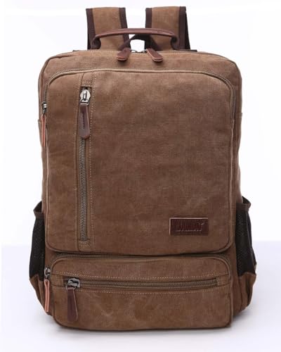 Vintage Canvas Backpack, Resistant Hiking Camping Rucksack Casual Daypack Backpacks for Men&Women Fits 15.6’’ Laptop - color: Coffee