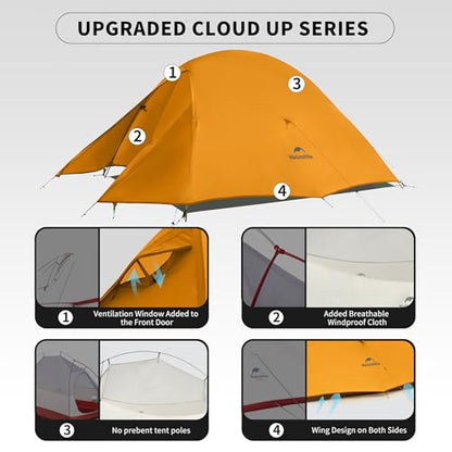 Naturehike Cloud Up 1 Person Tent, Lightweight Backpacking Tents for One Man, Waterproof Ultralight One Person Tent for Camping Hiking Backpacking - color: Bright Orange