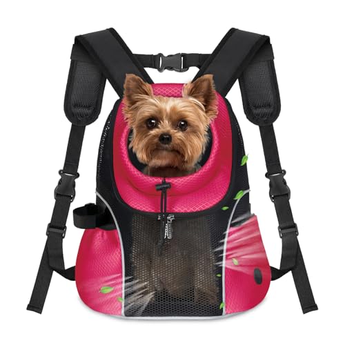 WOYYHO Pet Dog Carrier Backpack Small Dog Front Backpack Ventilated Mesh Dog Travel Back Pack with Safety Belt for Travel Hiking Cycling Outdoor Adventures (Size S: 2-4.5 lbs, Rethink Pink) - color: Rethink Pink