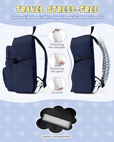 Lightweight Backpack for College & High School Backpack With Lots of Pockets Cute School Bag for Girls Boys, Large Capacity Bookbag for Women Men, Waterproof Teens Casual Daypack Backpack(Dark Blue) - color: Dark Blue
