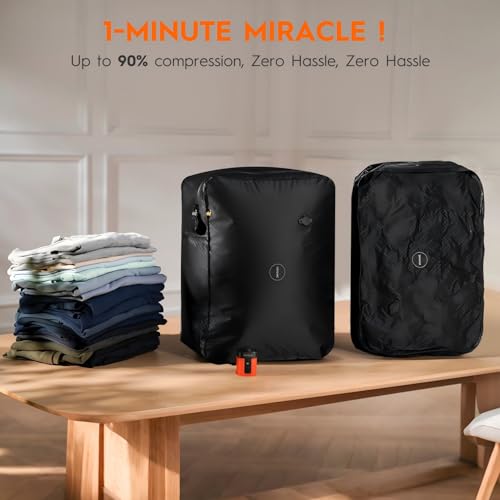 43L Max Capacity Vacuum Suitcase Compression Bags with Wireless Pump - Space Saver Bags for Travel Luggage, No Checked Baggage, Reusable, IP68, Fits 20/24/28 Inch Suitcases (No Tracker) - color: 1PC+Pump (No Tracker, Standard Kit)