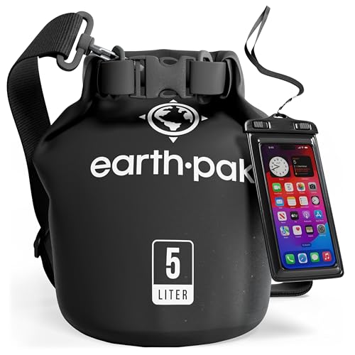 Earth Pak Waterproof Dry Bag - Roll Top Waterproof Backpack Sack Keeps Gear Dry for Kayak with Waterproof Phone Case - color: Black, size: 5L