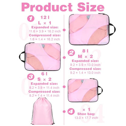6 Pcs Set ompression Packing Cubes, Expandable Large Packing Cubes for Suitcases and Backpack, Compression Suitcase Organizers with Shoe Bag for Travel