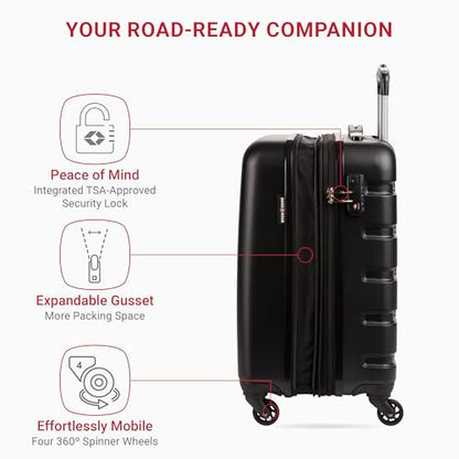 SwissGear 7366 Hardside Expandable Luggage with Spinner Wheels, Black, Carry-On 19-Inch - color: Black, size: Carry-On 19-Inch