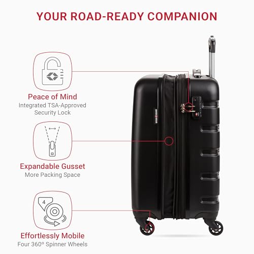 SwissGear 7366 Hardside Expandable Luggage with Spinner Wheels, Black, Carry-On 19-Inch - color: Black, size: Carry-On 19-Inch