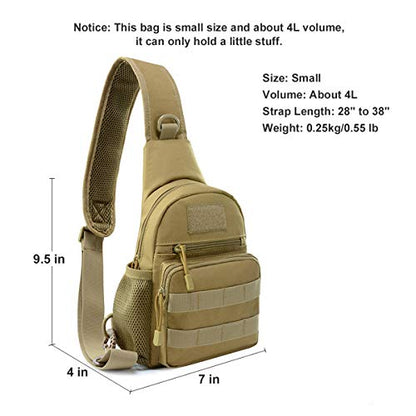 BraveHawk OUTDOORS Sling Chest Bag, 900D Nylon Tactical MOLLE Compact Crossbody Hiking Cycling Pack - color: Khaki