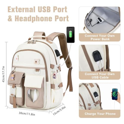ACESAK Backpack for Girls - Bookbag Backpacks Schoolbag for Girls Kids Teen Women Casual Travel Daypacks - School Bag Elementary Middle School College Cute Backpack with Lunch Box (Khaki White) - color: Khaki White