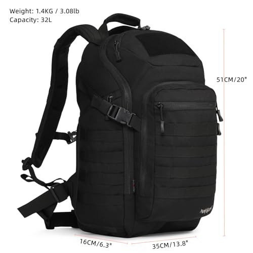 AMHEH 32L 1050D Urban Tactical Laptop Backpack, 17 Inch Computer, Black | Suspended Tech Compartment, MOLLE Daypack, Everyday Carry, Commuting, Airplane Travel Approved, Get Home Bag - color: Black