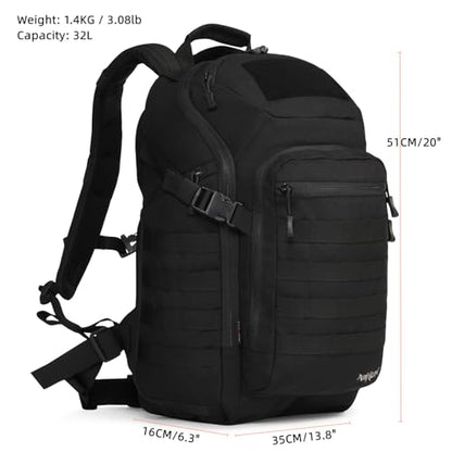 AMHEH 32L 1050D Urban Tactical Laptop Backpack, 17 Inch Computer, Black | Suspended Tech Compartment, MOLLE Daypack, Everyday Carry, Commuting, Airplane Travel Approved, Get Home Bag - color: Black