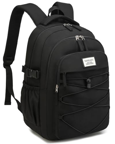 Black Backpack for Teens, Girls School Bookbag Aesthetic 17.3in Laptop Backpack for Commuter Women Students Middle High School, Black - color: Black, size: 17.3in