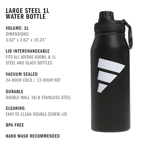 adidas Metal Water Bottle 1L - color: Black/White/L