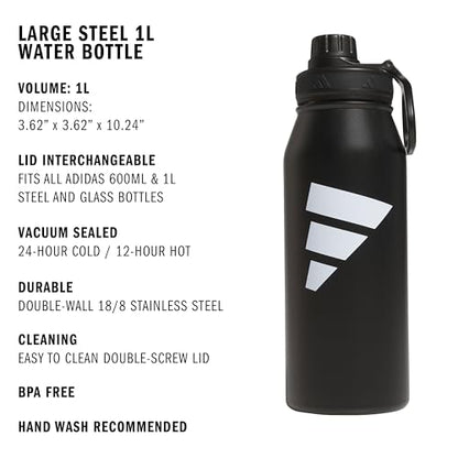 adidas Metal Water Bottle 1L - color: Black/White/L