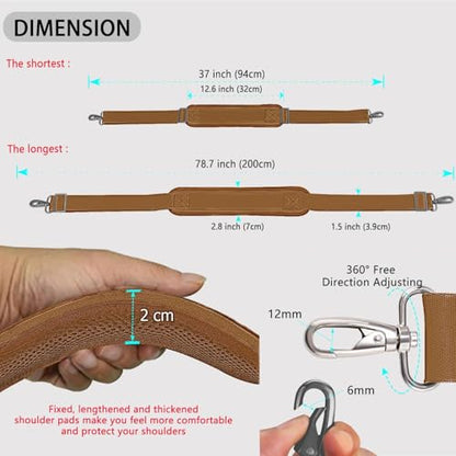 ZINZ 79 inch Shoulder Strap, Extra-thick Fixed Cushion Pad and Dual Clasps Universal Replacement Strap with Metal Swivel Hooks for Laptop Bags, Luggage Bags, Camera, Crossbody(Khaki) - color: Khaki