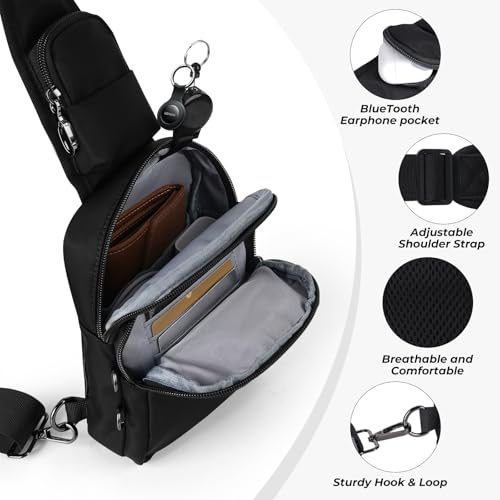 Anti-Theft Crossbody Sling Bag, RFID Blocking, Zipper Lock, Small - color: Black