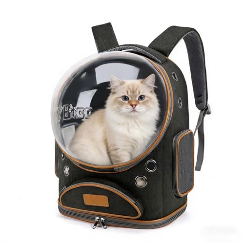Cat Backpack Carrier, Breathable Cat Carrier Large Space Bubble Pet Backpack for Small Dog and Large cat up to 18lbs, Transparent & Foldable Pet Carrier for Travel Hiking (Black) - color: Black