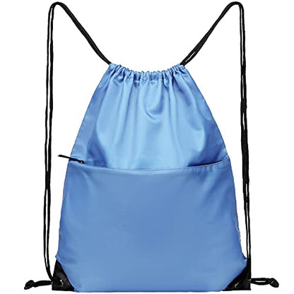 Drawstring Backpack Sports Water Resistant String Bag Sport Gym Sackpack for Women Men Large with Zipper, Baby Blue - color: Baby Blue