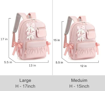 Kids School Backpack for Girls Cute Kawaii Bookbag with Bows - color: Pink, size: Large (17"h)