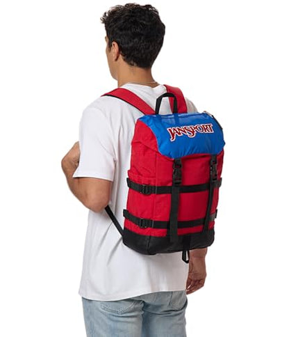 JanSport Skip Pack Backpack – 28L Capacity, Fits 13.5" Laptop, Large Main Compartment, Side Water Bottle Pocket – Ideal for Work & Travel, Red Tape - color: Red Tape