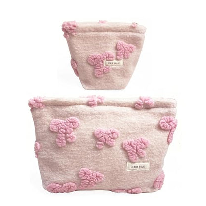 getgto 2 Pcs Makeup Bags, Large Cosmetic Bag Travel Toiletry Bag Organizer for Women, Plush Makeup Bag Small Cosmetic Pouch Purse with Zipper Gifts for Girls Teen - color: Girly pink