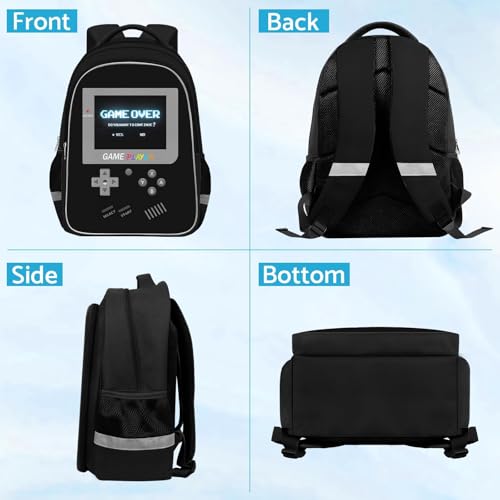 TILYTADLY School Backpack For Boys - Gamer Boys Backpack For Kids Children Teens Elementary Middle School - Ages 6-18，17″ - color: 1-black-backpack Only