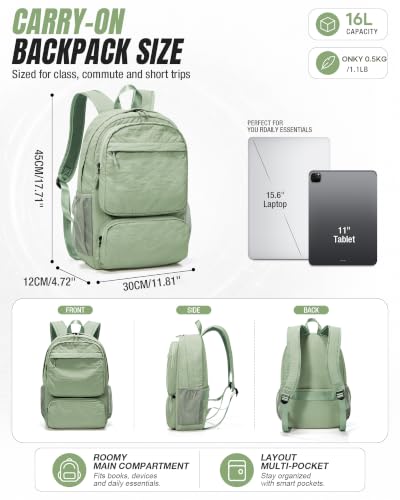 BJLFS Green Cute School Backpack with Laptop Compartment Small Travel Laptop Backpack for Women Men Waterproof College Backpack Simple School Bag for Teens Girls Boys - color: A1-green