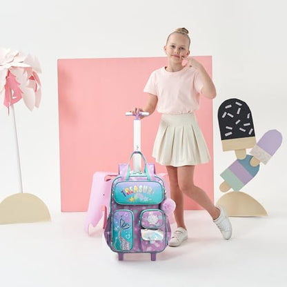 Mermaid Rolling Backpack with Wheels for Girls School Rolling Backpack Kids Travel Luggage for Girls Ages 5-12 - color: A Blue Mermaid